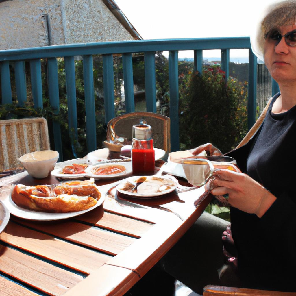 Woman enjoying breakfast in France
