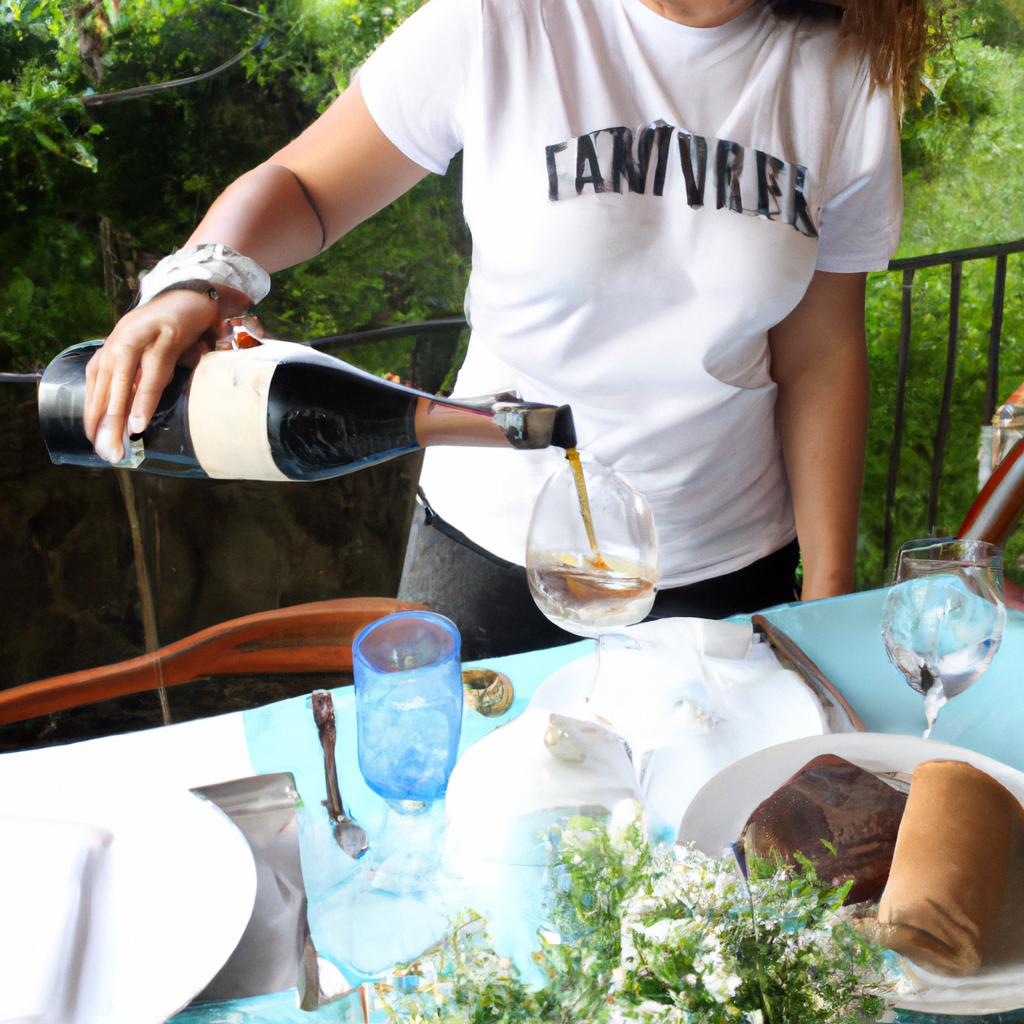 Woman pouring champagne at breakfast